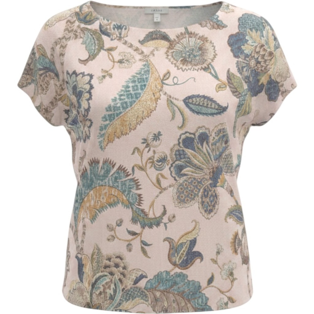 Sioni Womens Med Winter White Blue Floral Paisley Cap Sleeve Knit Top